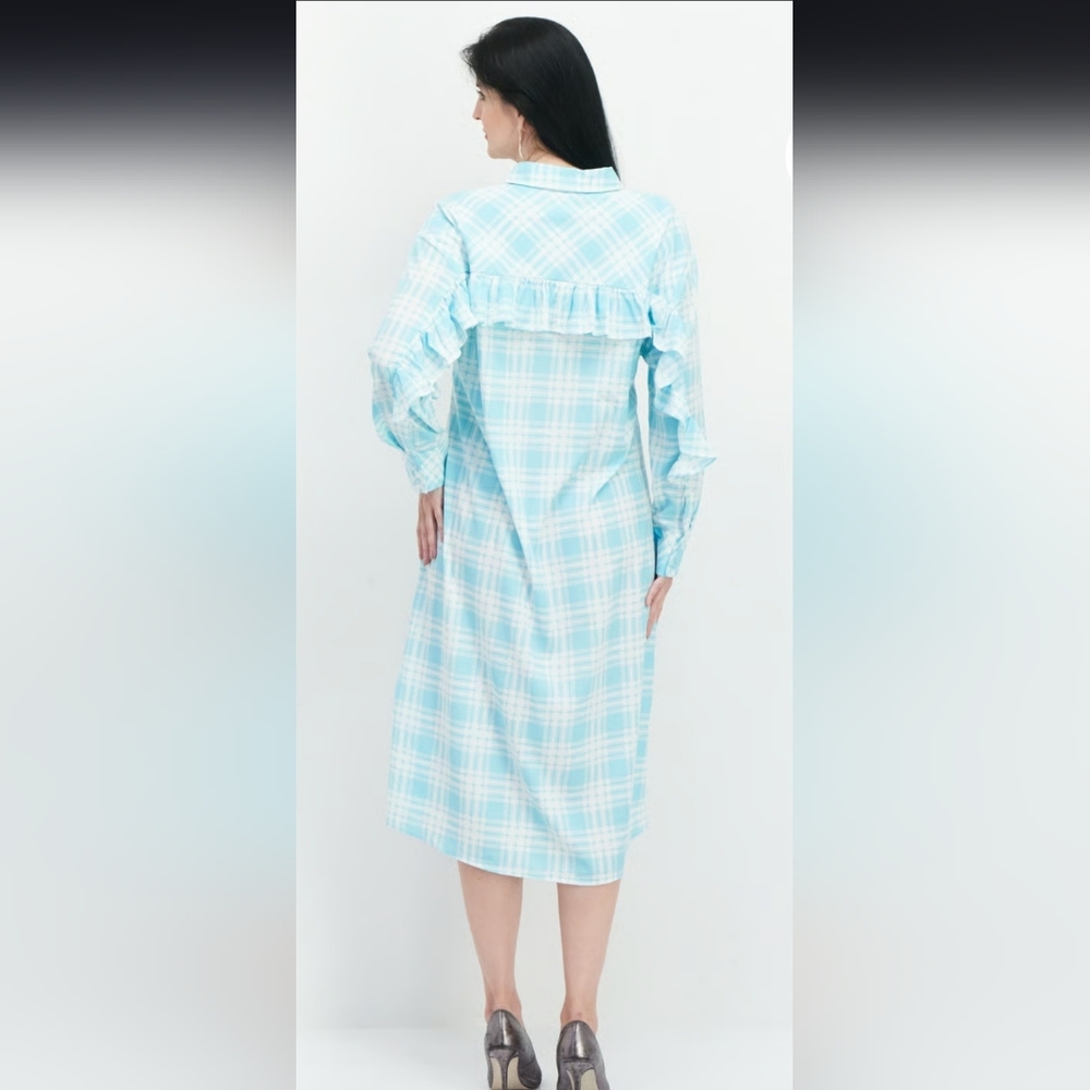 Riley & Rae Plaid Button-Up Ruffle Shirt Dress, NWT, Size Large - Picture 4 of 7